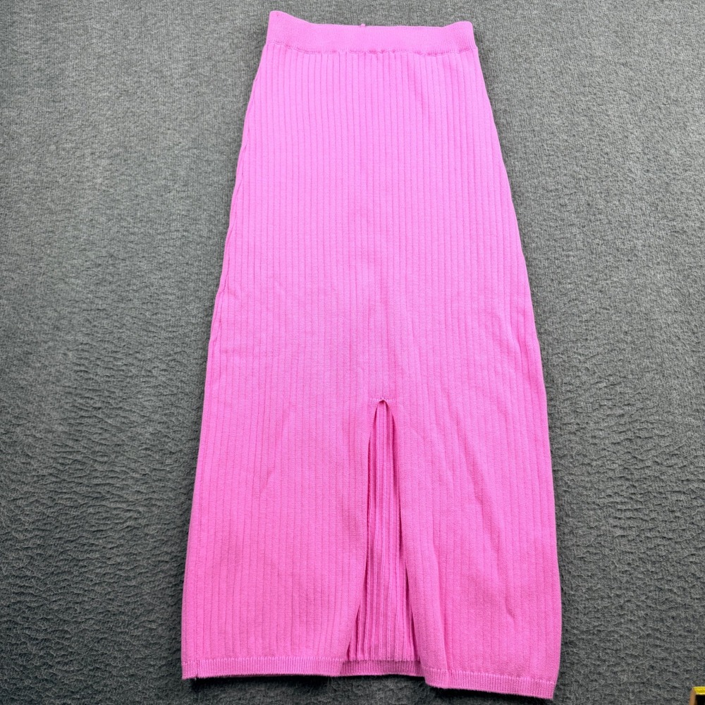 Free People Maxi Skirt Women's XS Pink‎ Ribbed Knit Front Slit Elastic Waist